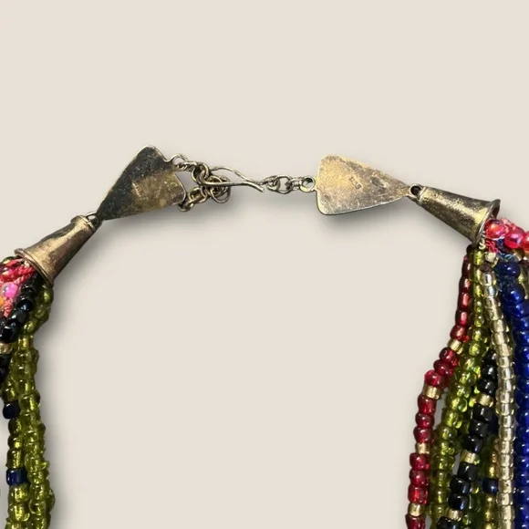 Multi Strand Multi Colored Vintage Beaded Sterling Necklace - Picture 5 of 6